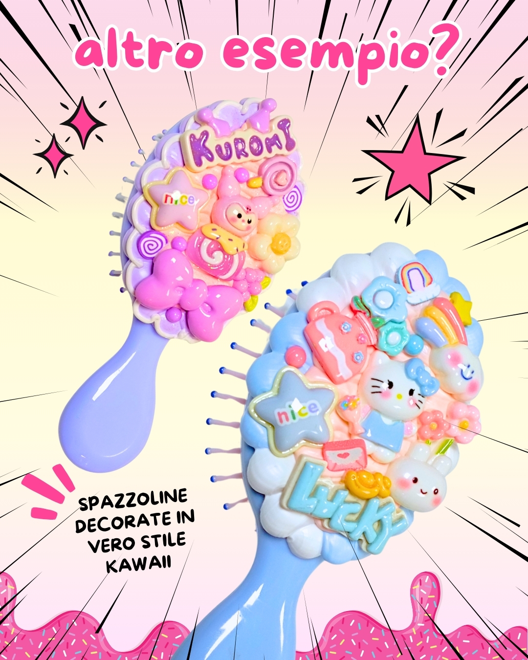 Oggetti kawaii decorati con crema decoden e charms decorativi in resina