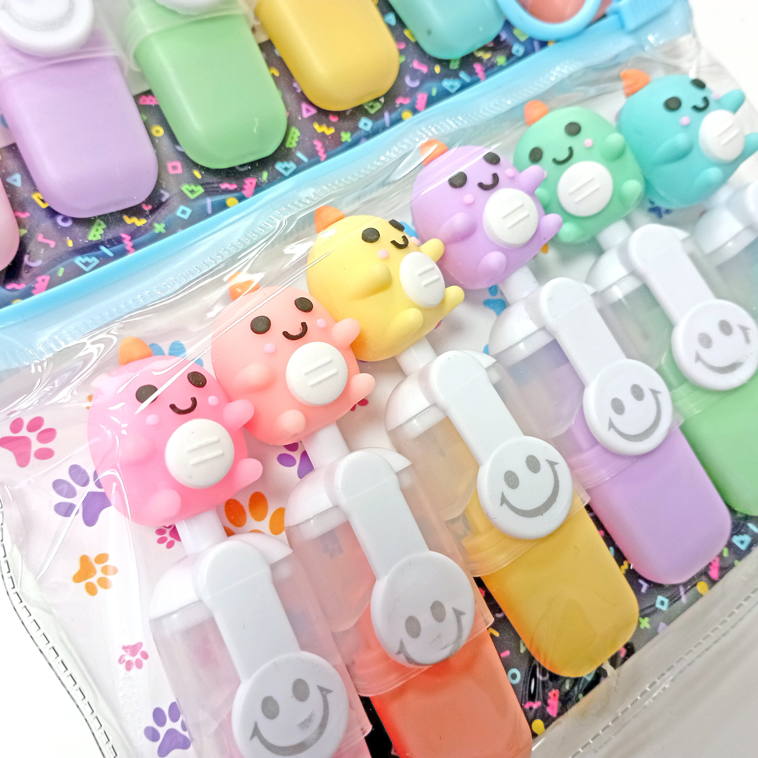 set di evidenziatori con personaggi kawaii in gomma, draghetti morbidosi