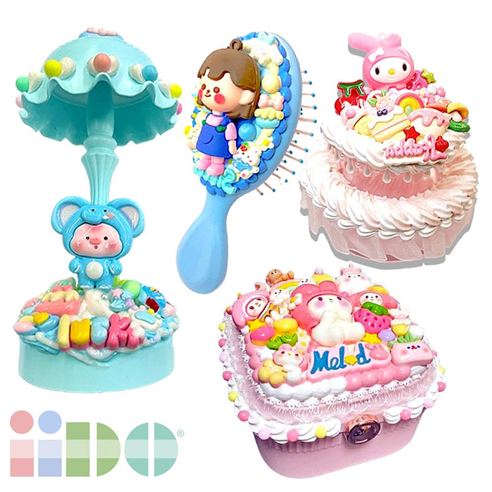 Oggetti kawaii decorati con crema decoden e charms decorativi in resina